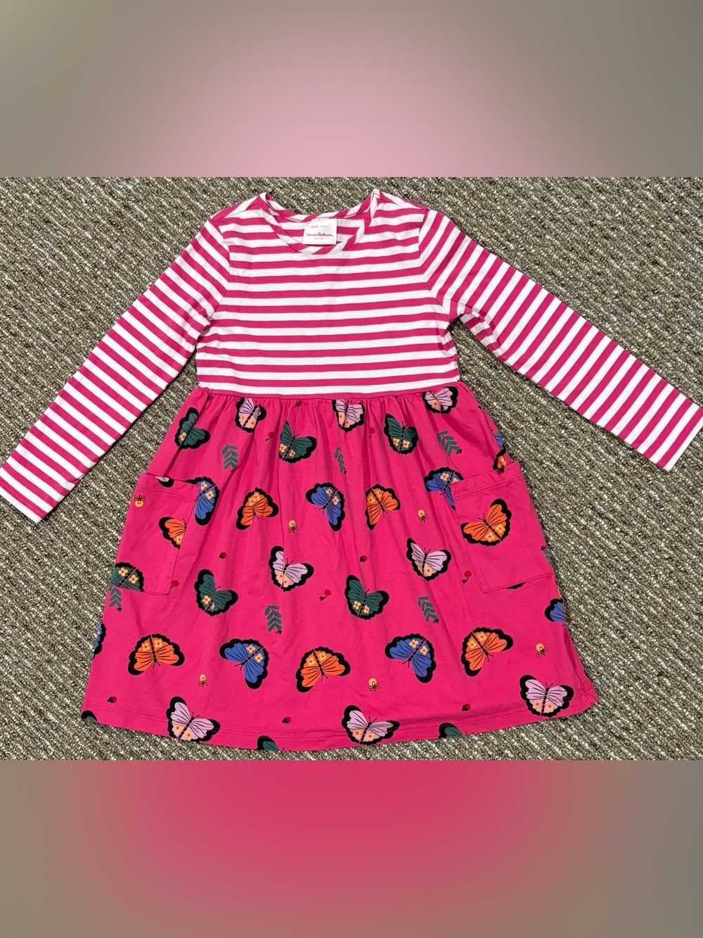 Hanna Andersson Pink Striped Top Butterfly Print Dress